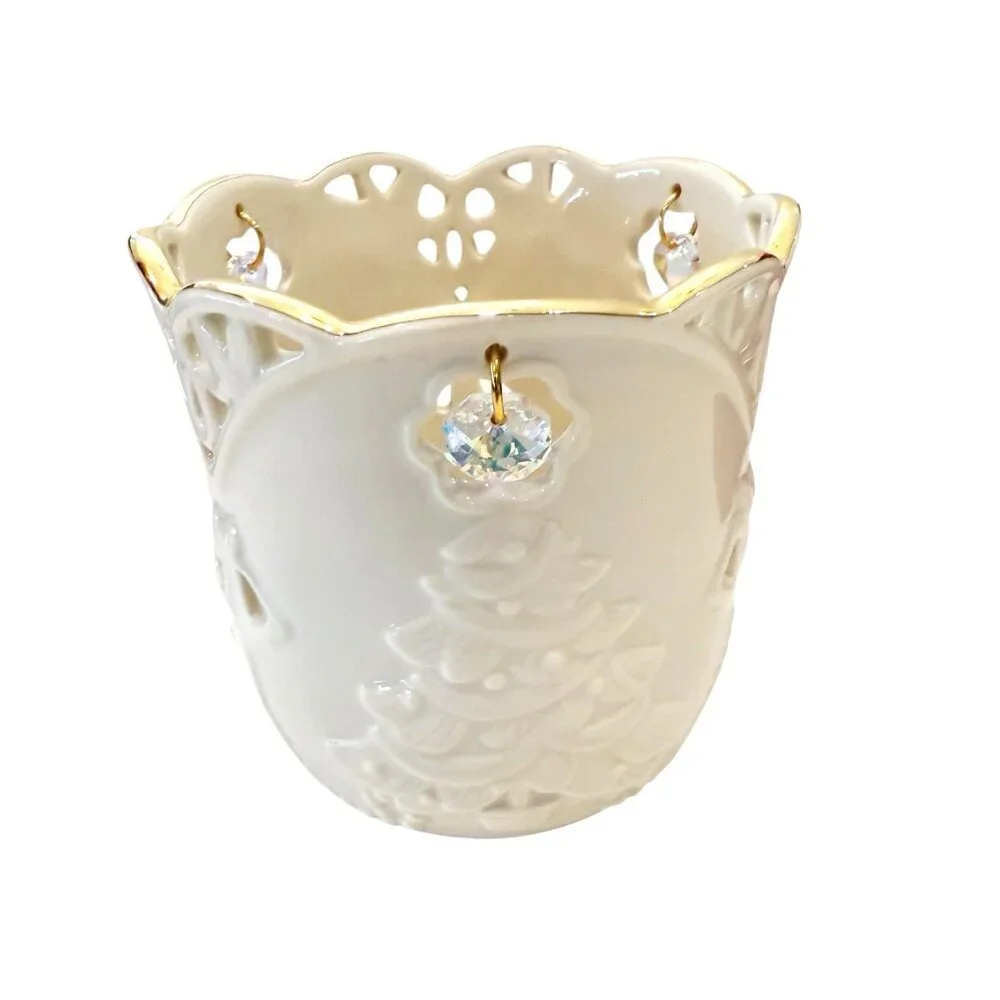 Lenox Ceramic Garden Lights Christmas Tree Votive Tea Light Candle Holder w/Box